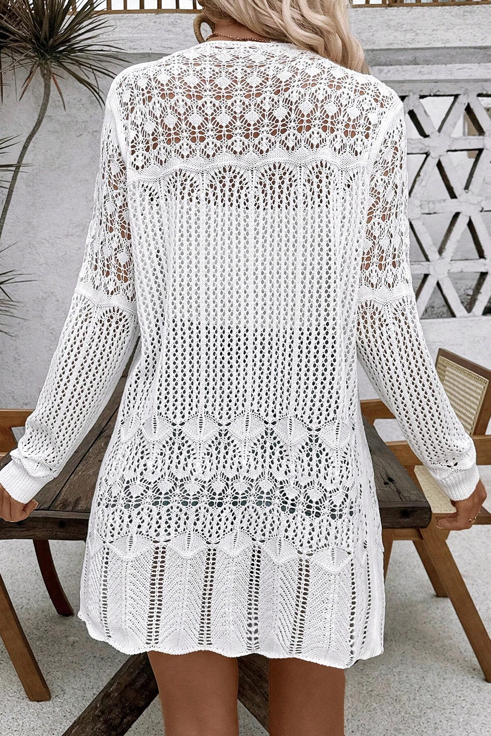 Casual and Stylish Open Front Cardigan in White, Perfect for Spring and Summer - Detail View 3 Casual and Stylish Open Front Cardigan in White, Perfect for Spring and Summer - Detail View 3