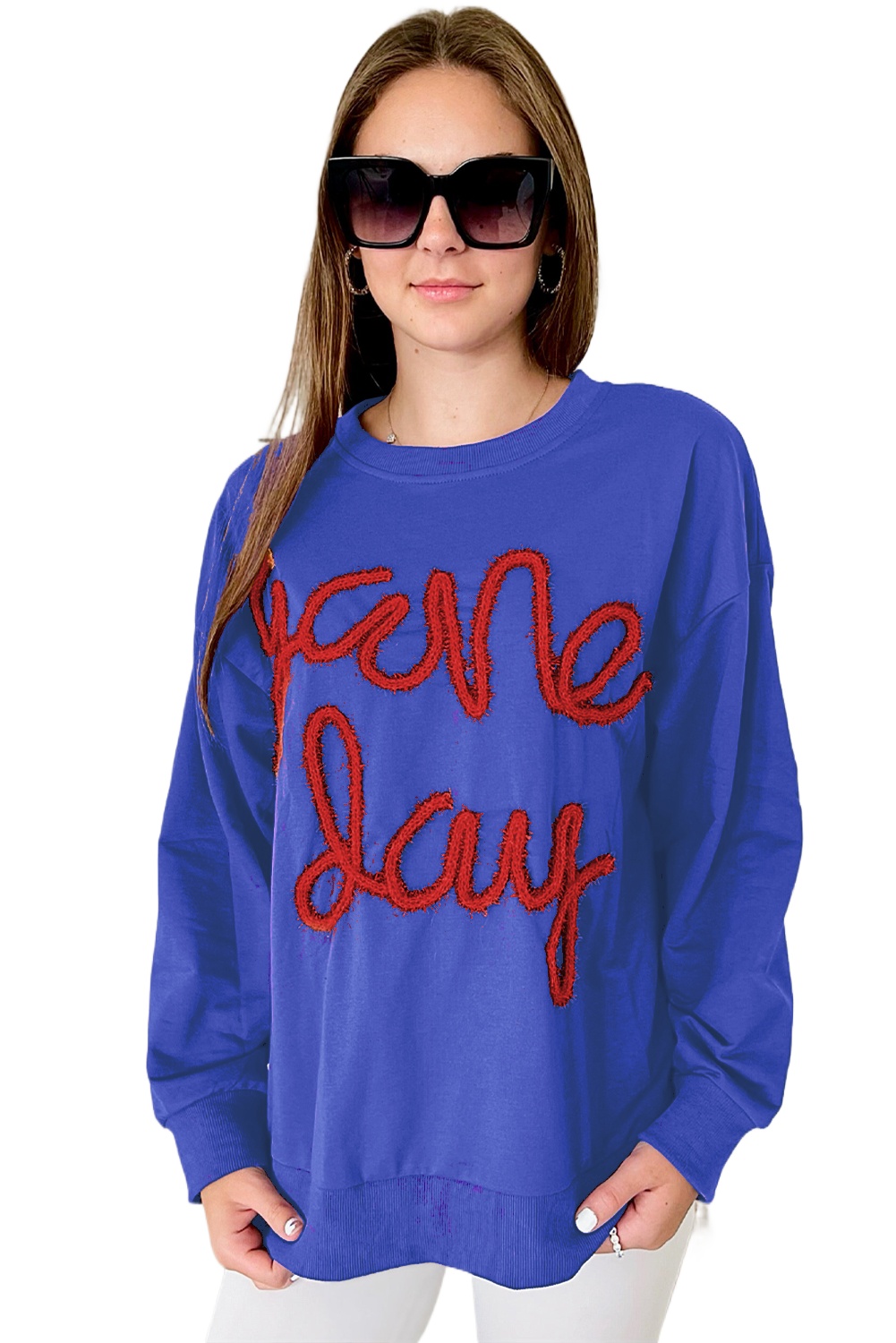 Women's Dark Blue Game Day Tinsel Graphic Sweatshirt - Main View Women's Dark Blue Game Day Tinsel Graphic Sweatshirt - Main View