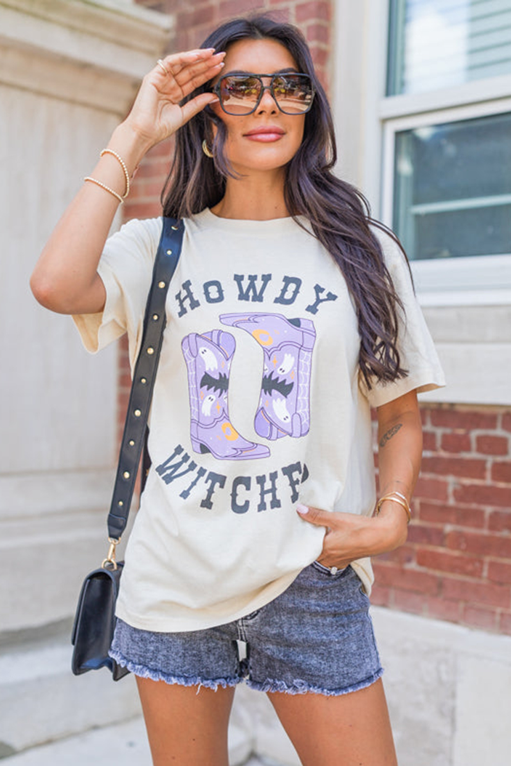 Unique Graphic T-Shirt: White HOWDY WITCHES Halloween Boots Design - Detail View 2 Unique Graphic T-Shirt: White HOWDY WITCHES Halloween Boots Design - Detail View 2