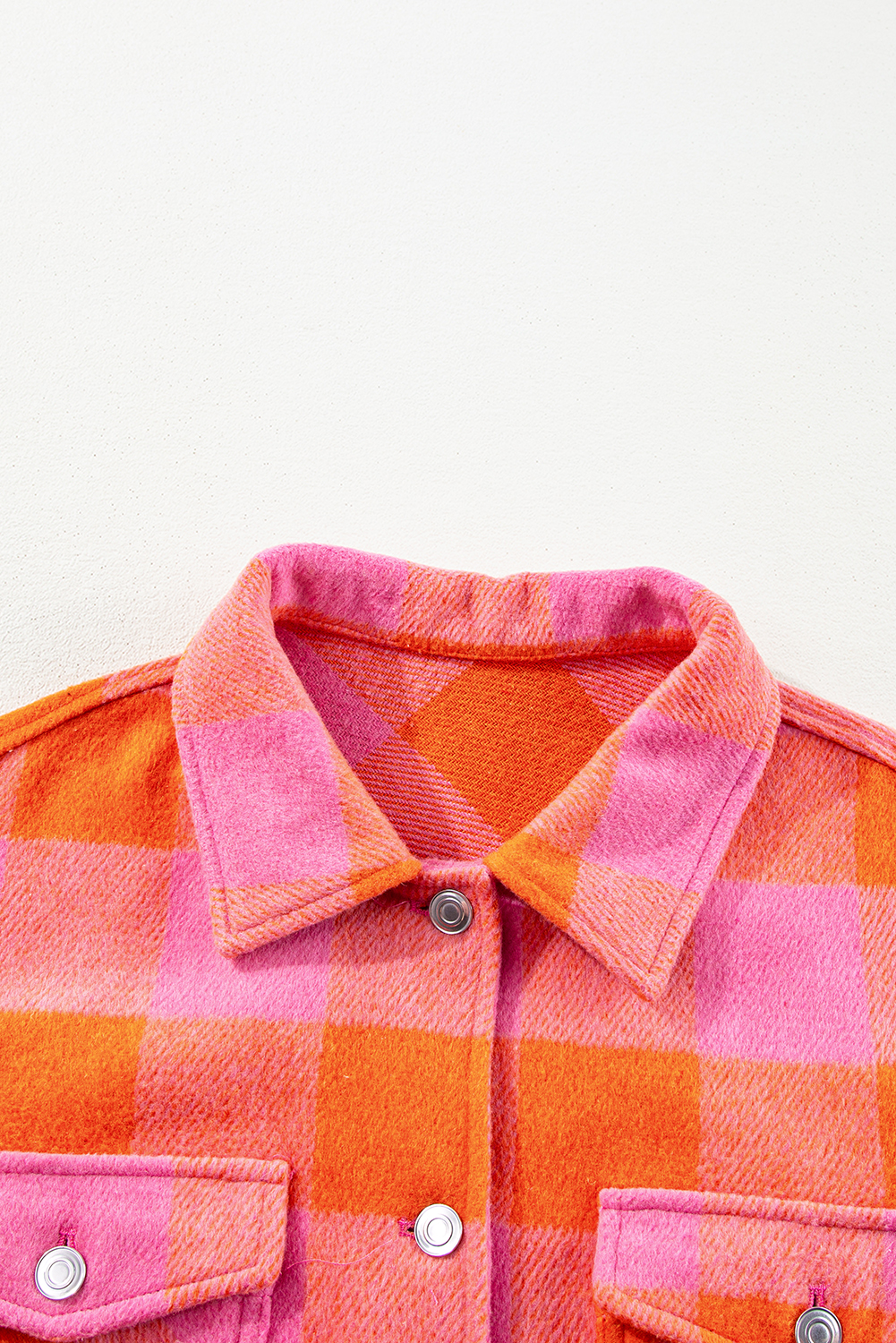 Elevate your daily style with this Women's Orange Plaid Chest Pocket Button-up Turn Down Collar Jacket. The stylish plaid pattern adds a trendy touch to your outfit, while the convenient chest pockets provide functional storage space. The versatile button-up design allows for easy wear and removal, making it perfect for everyday wear. The classic turn-down collar enhances the jacket's sophisticated look, adding a touch of elegance to your overall style. Made from 100% polyester, this jacket is both durable and comfortable. It's a must-have for your wardrobe, offering both style and functionality. - Detail View 9 Elevate your daily style with this Women's Orange Plaid Chest Pocket Button-up Turn Down Collar Jacket. The stylish plaid pattern adds a trendy touch to your outfit, while the convenient chest pockets provide functional storage space. The versatile button-up design allows for easy wear and removal, making it perfect for everyday wear. The classic turn-down collar enhances the jacket's sophisticated look, adding a touch of elegance to your overall style. Made from 100% polyester, this jacket is both durable and comfortable. It's a must-have for your wardrobe, offering both style and functionality. - Detail View 9