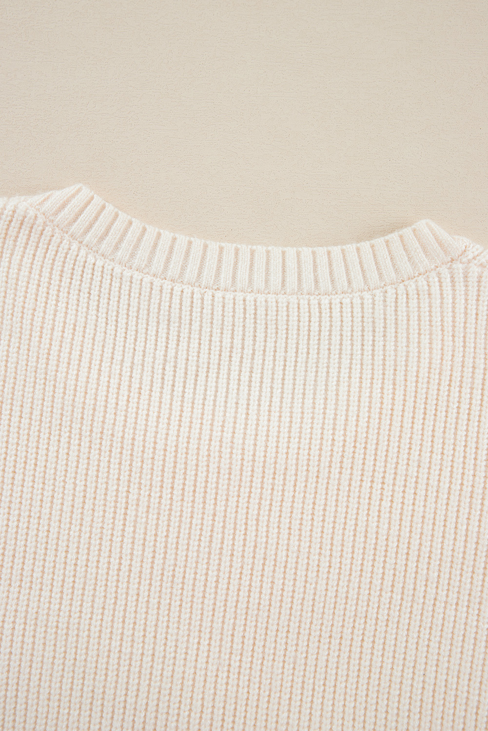 Cozy Rib Knit Beige Sweater for Women - Perfect for Holiday Celebrations - Detail View 15 Cozy Rib Knit Beige Sweater for Women - Perfect for Holiday Celebrations - Detail View 15