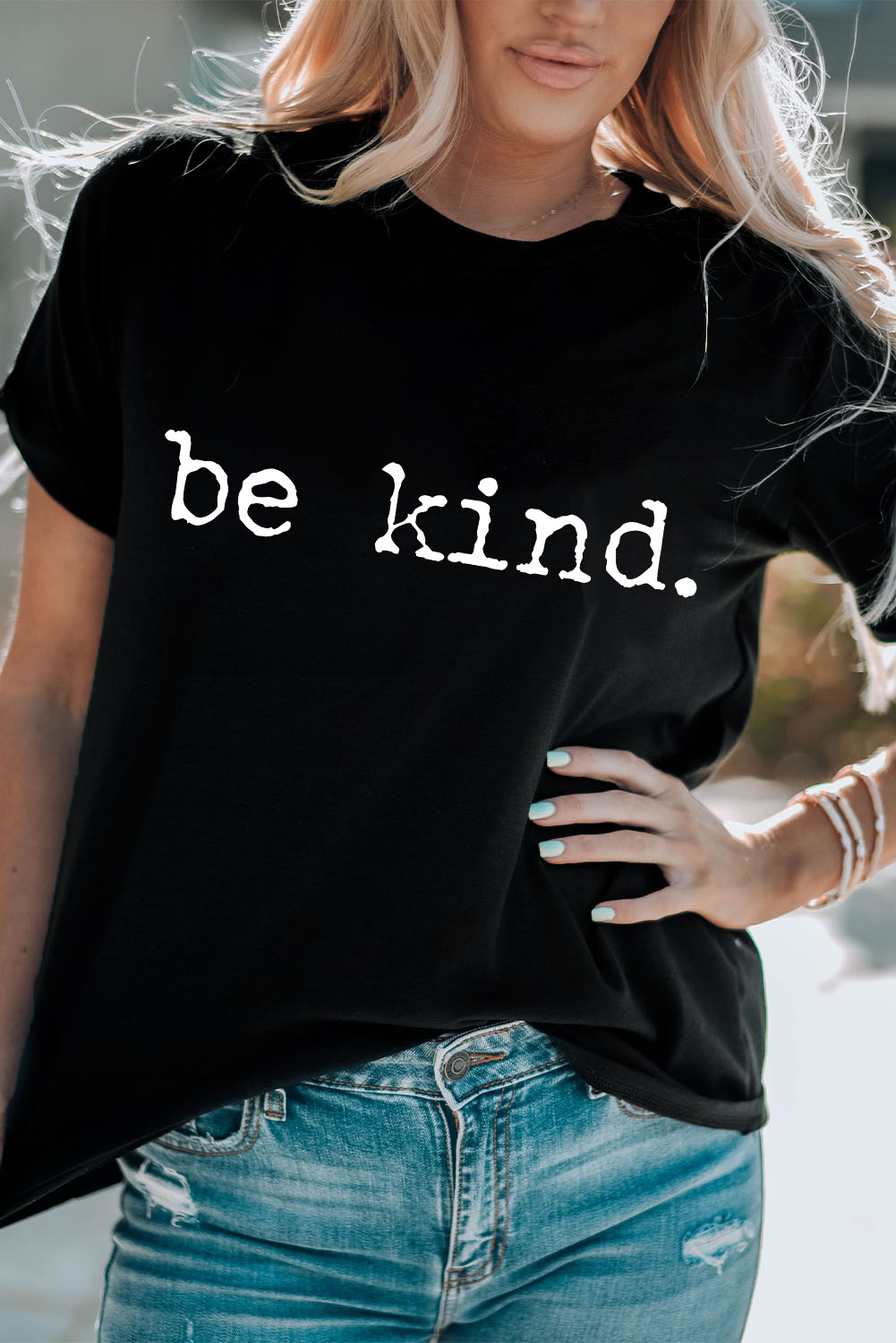 Women's Be Kind T Shirt, Casual Slogan Print Summer Top - Detail View 7 Women's Be Kind T Shirt, Casual Slogan Print Summer Top - Detail View 7