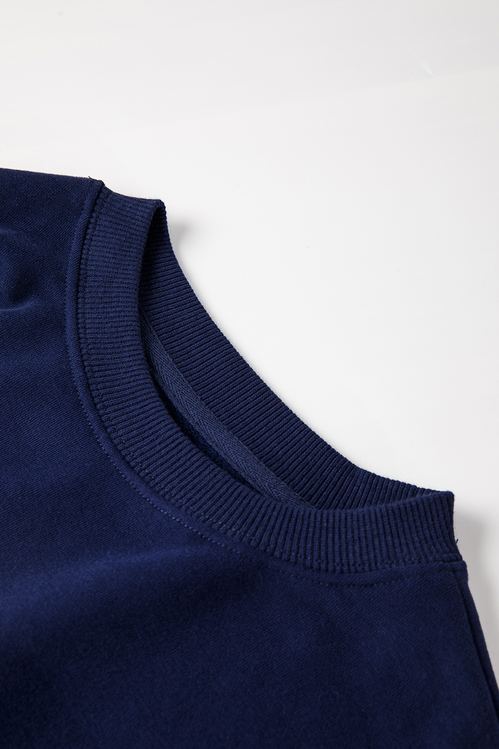 Women's Navy Blue Solid Fleece-Lined Drop Shoulder Terry Sweatshirt - Detail View 11 Women's Navy Blue Solid Fleece-Lined Drop Shoulder Terry Sweatshirt - Detail View 11