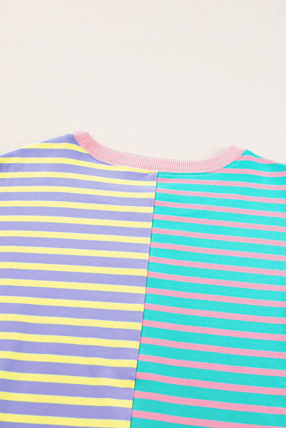 Women's Casual Oversize Sweatshirt: Stripe Colorblock Design - Detail View 11 Women's Casual Oversize Sweatshirt: Stripe Colorblock Design - Detail View 11