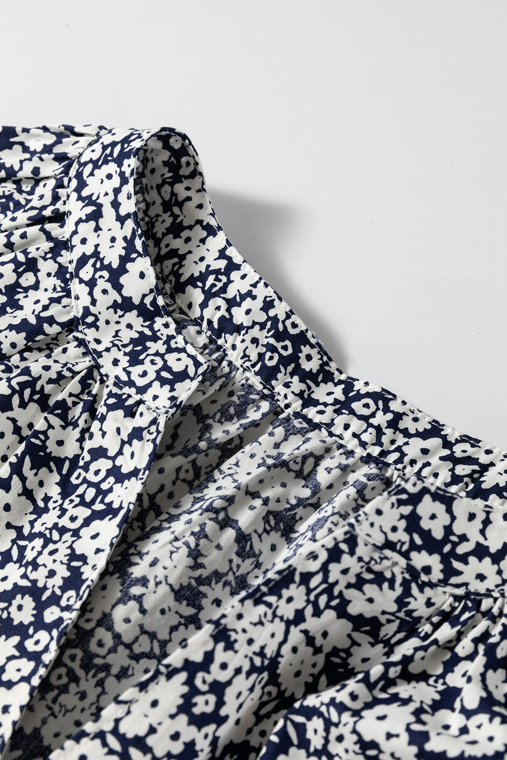Chic Floral Blouse for Women - Blue V Neck with Puff Sleeves - Detail View 10 Chic Floral Blouse for Women - Blue V Neck with Puff Sleeves - Detail View 10