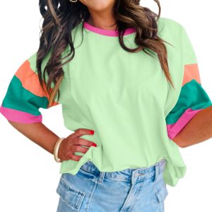 Women's Colorblock Top, Casual Round Neck Half Sleeve Tee - Main View
