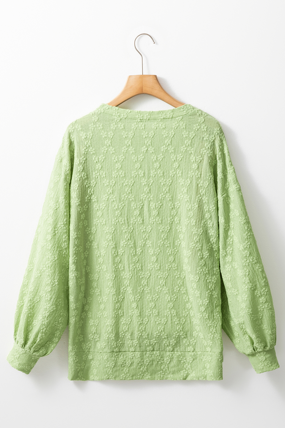 Casual Long Sleeve Blouse in Light Green - Relaxed Fit with Stylish Side Split - Detail View 6 Casual Long Sleeve Blouse in Light Green - Relaxed Fit with Stylish Side Split - Detail View 6