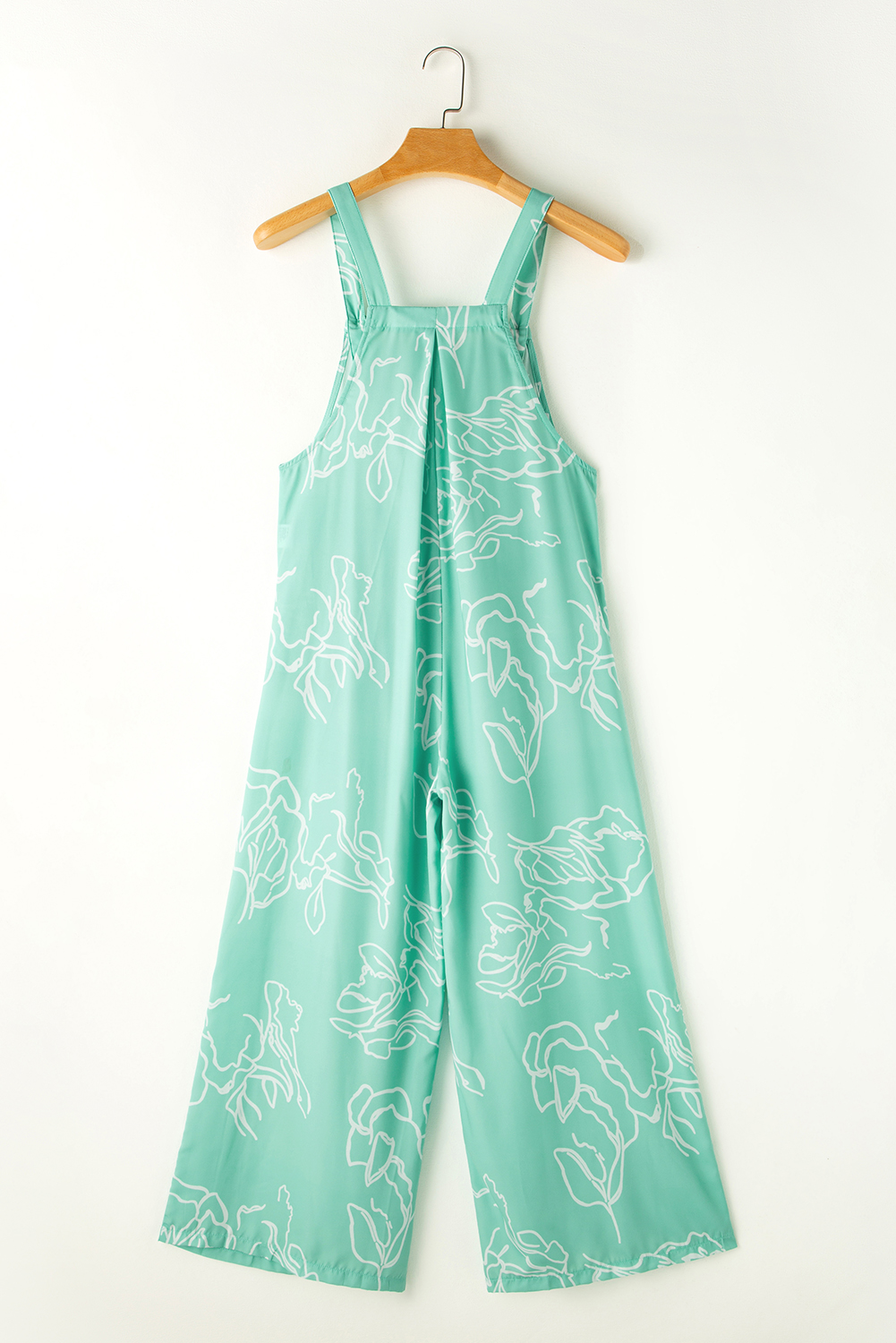 Women's Floral Wide Leg Overalls, Casual Moonlight Jade Bib - Detail View 7 Women's Floral Wide Leg Overalls, Casual Moonlight Jade Bib - Detail View 7