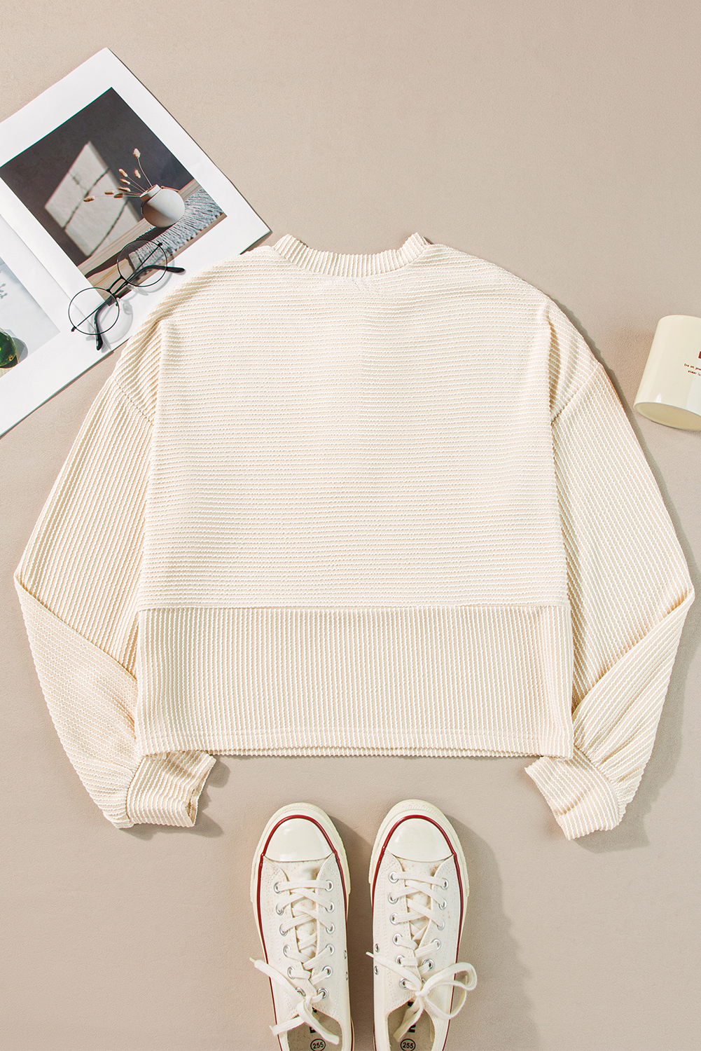 Corded Texture Long Sleeve Henley Sweatsuit for Women - Apricot - Detail View 7 Corded Texture Long Sleeve Henley Sweatsuit for Women - Apricot - Detail View 7