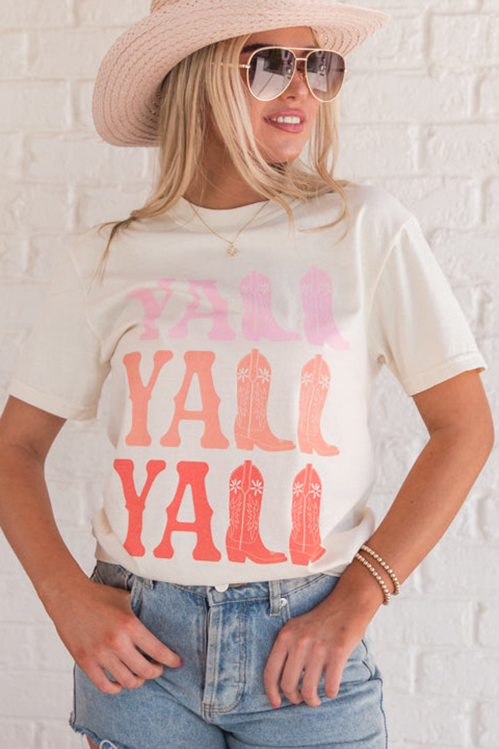 Fun and Playful Summer T-Shirt: Y'ALL Cowboy Boots Graphic - Detail View 3 Fun and Playful Summer T-Shirt: Y'ALL Cowboy Boots Graphic - Detail View 3