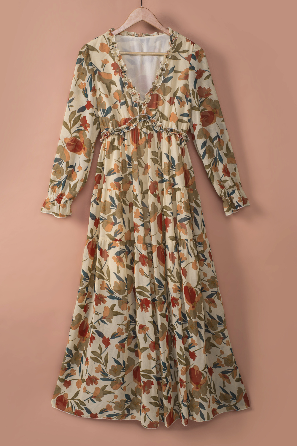 Women's Wild Lotus Ruffle Tiered Maxi Dress - Bohemian Style - Detail View 11 Women's Wild Lotus Ruffle Tiered Maxi Dress - Bohemian Style - Detail View 11