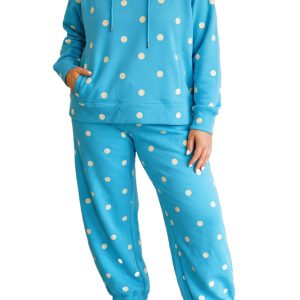 Women's Polka Dot Jogger Set, Casual Hooded Long Sleeve Fit - Main View