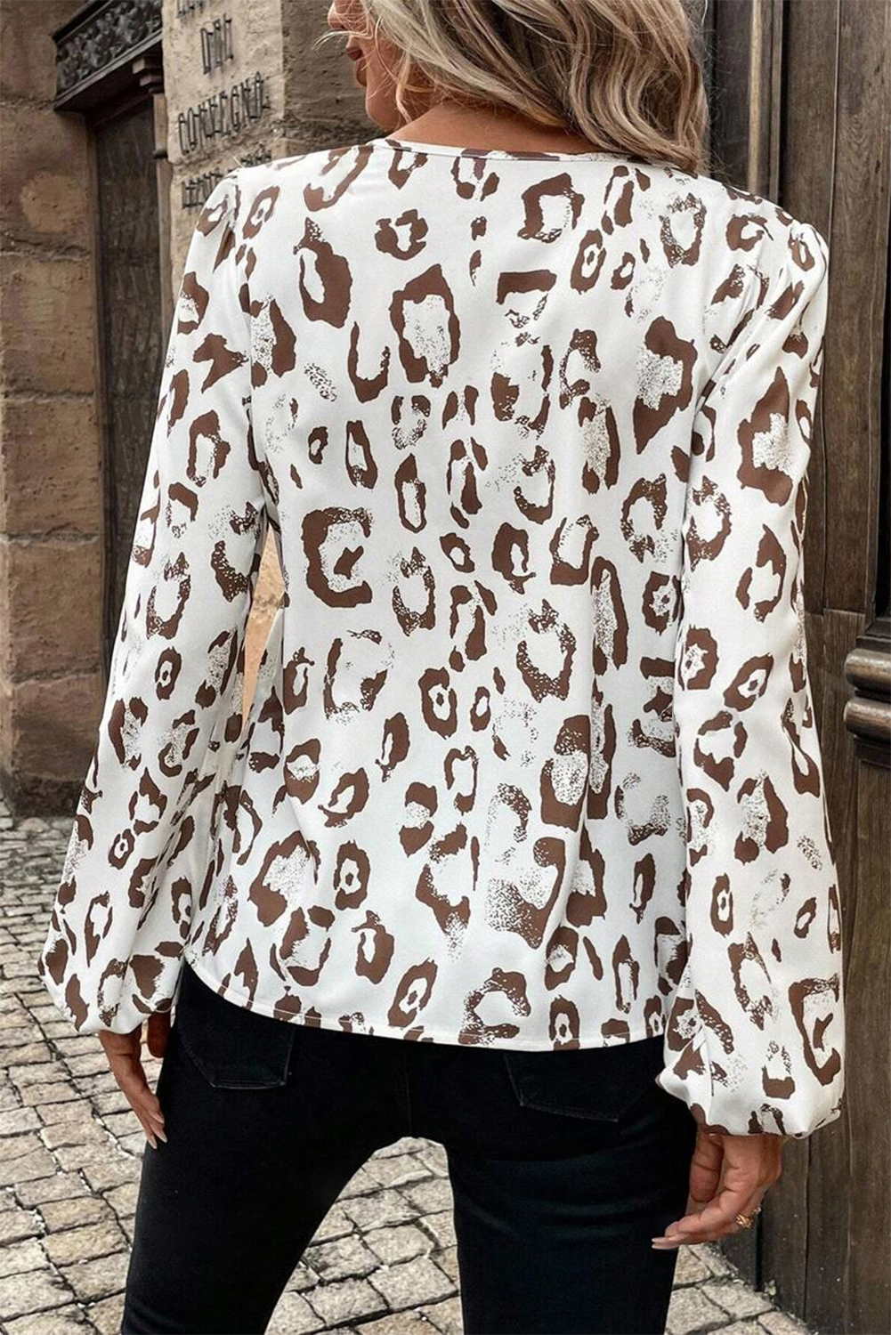 Stylish Long Sleeve Leopard Print Blouse - Perfect for Fall and Daily Wear - Detail View 3 Stylish Long Sleeve Leopard Print Blouse - Perfect for Fall and Daily Wear - Detail View 3
