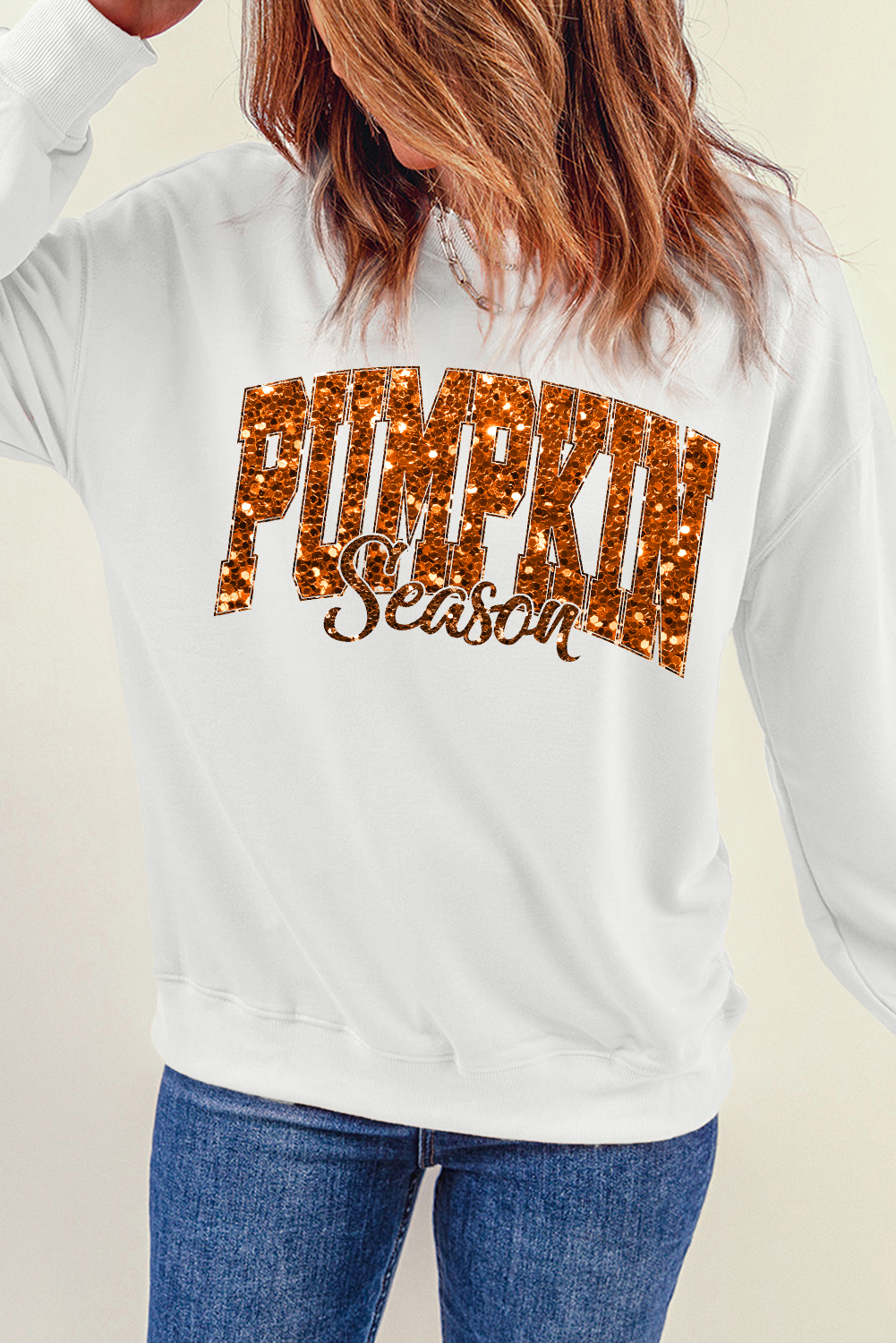 Women's Sweatshirt, Beige, Pumpkin Season, Heat Transfer Print, Graphic Sweatshirt, Thanksgiving, Casual Style, Long Sleeve, Round Neck, Fall Fashion, Comfortable, Daily Wear, Letter Print, Trendy Tops, Easy to Style - Detail View 8 Women's Sweatshirt, Beige, Pumpkin Season, Heat Transfer Print, Graphic Sweatshirt, Thanksgiving, Casual Style, Long Sleeve, Round Neck, Fall Fashion, Comfortable, Daily Wear, Letter Print, Trendy Tops, Easy to Style - Detail View 8