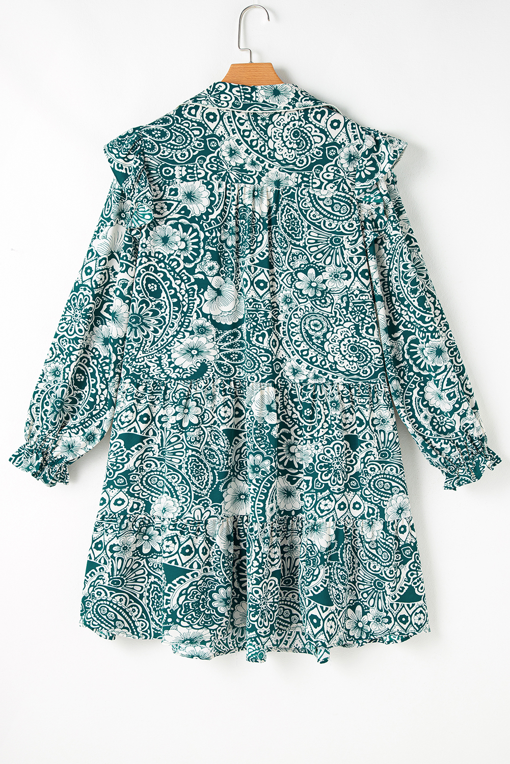 Plus Size Women's Dress, Green Floral, Flounce Sleeves, Split Neck, High Waist, H-Line Silhouette, Bohemian Style, Summer Wear, Spring Wear, Floral Pattern, Plus Size Mini Dresses, Polyester Material, V Neck - Detail View 8 Plus Size Women's Dress, Green Floral, Flounce Sleeves, Split Neck, High Waist, H-Line Silhouette, Bohemian Style, Summer Wear, Spring Wear, Floral Pattern, Plus Size Mini Dresses, Polyester Material, V Neck - Detail View 8