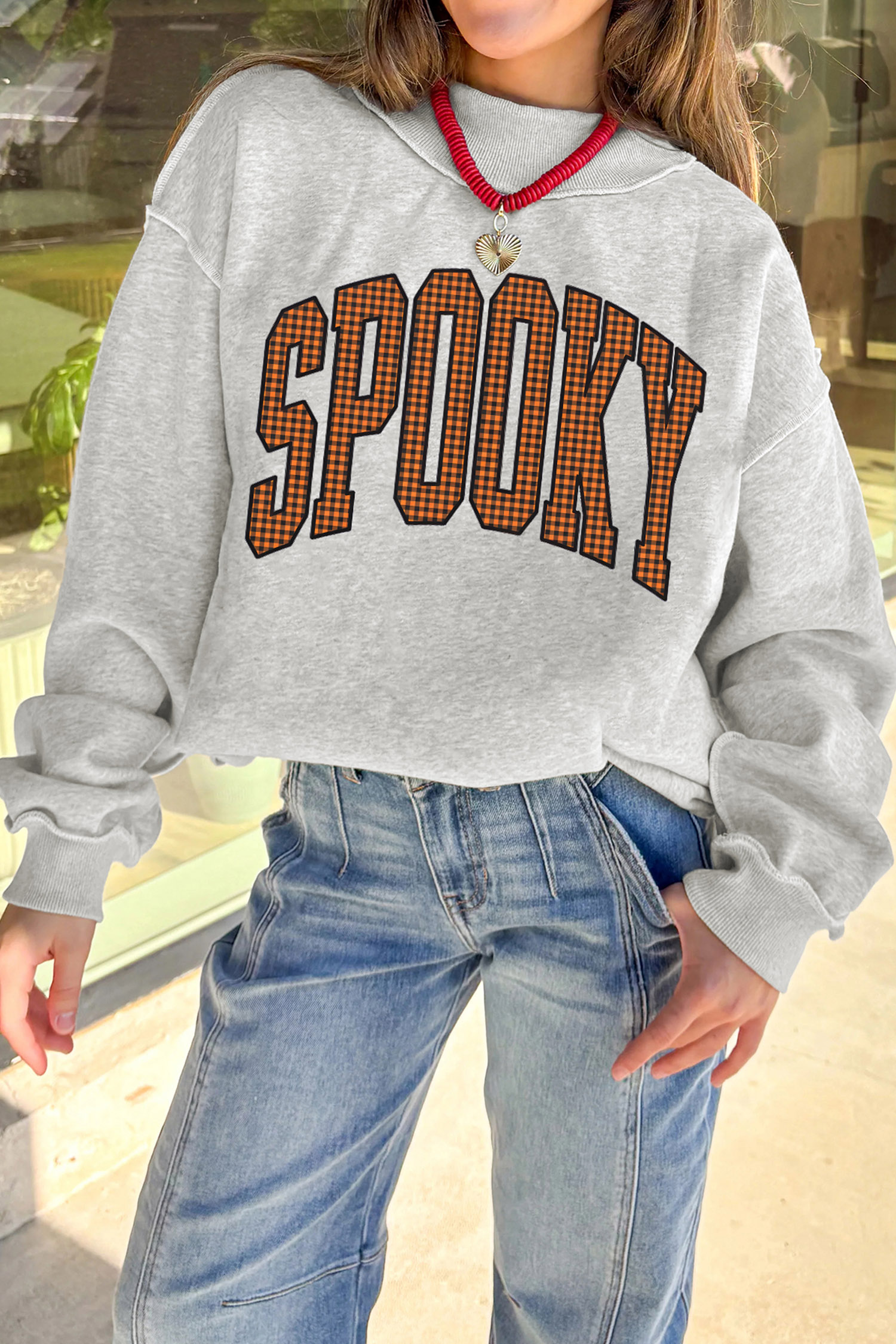Casual Halloween Slogan Sweatshirt, Reversible Long Sleeve Top - Detail View 3 Casual Halloween Slogan Sweatshirt, Reversible Long Sleeve Top - Detail View 3