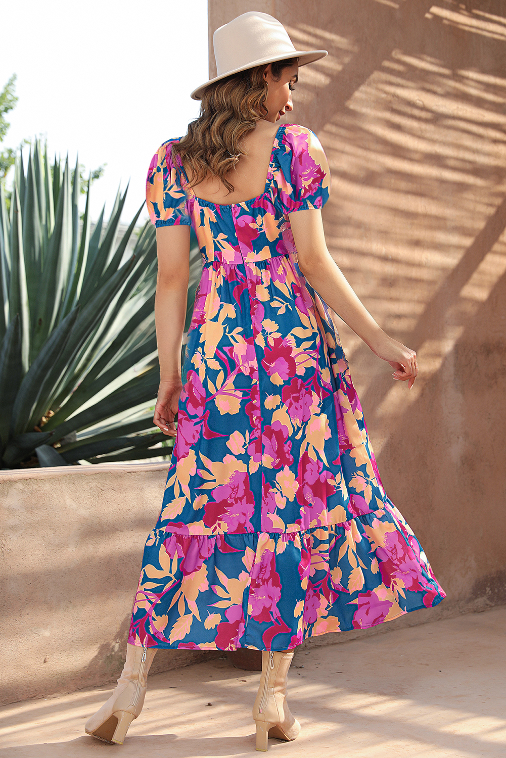 Chic Dark Blue Floral Dress, Relaxed Fit Summer Vacation - Detail View 9 Chic Dark Blue Floral Dress, Relaxed Fit Summer Vacation - Detail View 9