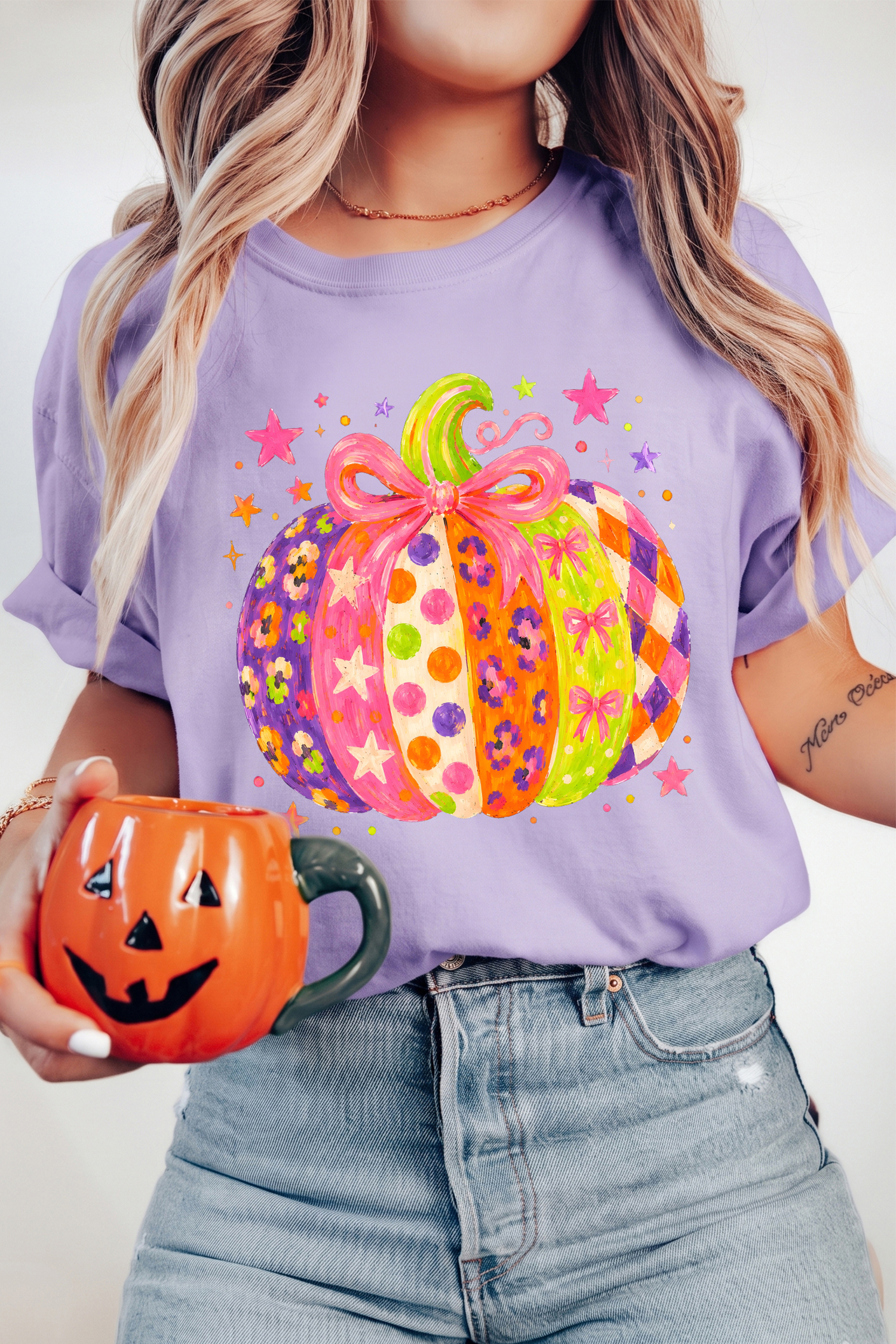 Soft Cotton Blend Pumpkin Tee, Cozy Casual Crewneck - Detail View 3 Soft Cotton Blend Pumpkin Tee, Cozy Casual Crewneck - Detail View 3