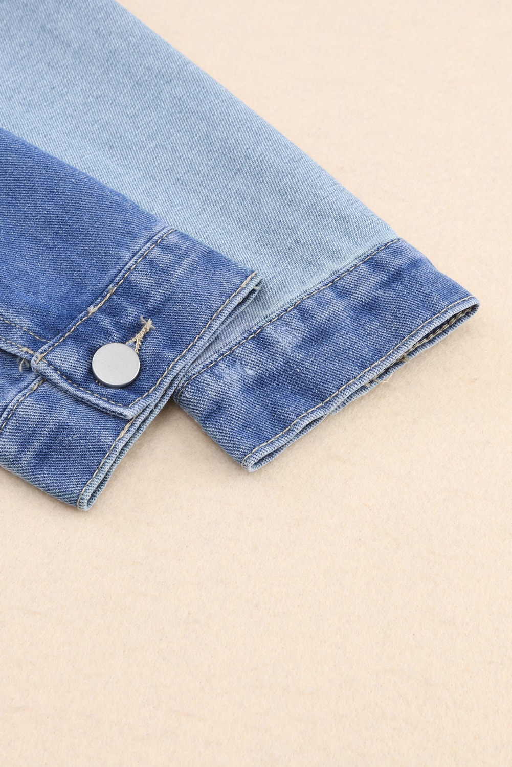 Trendy Colorblock Denim Shacket, Long Sleeve Casual Jacket - Detail View 9 Trendy Colorblock Denim Shacket, Long Sleeve Casual Jacket - Detail View 9