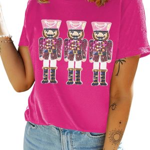 Women's Rose Red Nutcracker Graphic Christmas Holiday T-Shirt - Main View