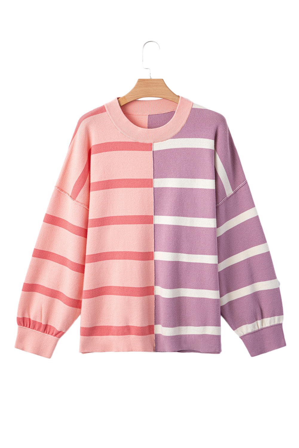Women's Sweater, Oversized, Pink Stripe, Colorblock, Crew Neck, Long Sleeve, Winter Wear, Daily Wear, Warm, Stylish, Comfortable, Wholesale, Apparel - Detail View 20 Women's Sweater, Oversized, Pink Stripe, Colorblock, Crew Neck, Long Sleeve, Winter Wear, Daily Wear, Warm, Stylish, Comfortable, Wholesale, Apparel - Detail View 20