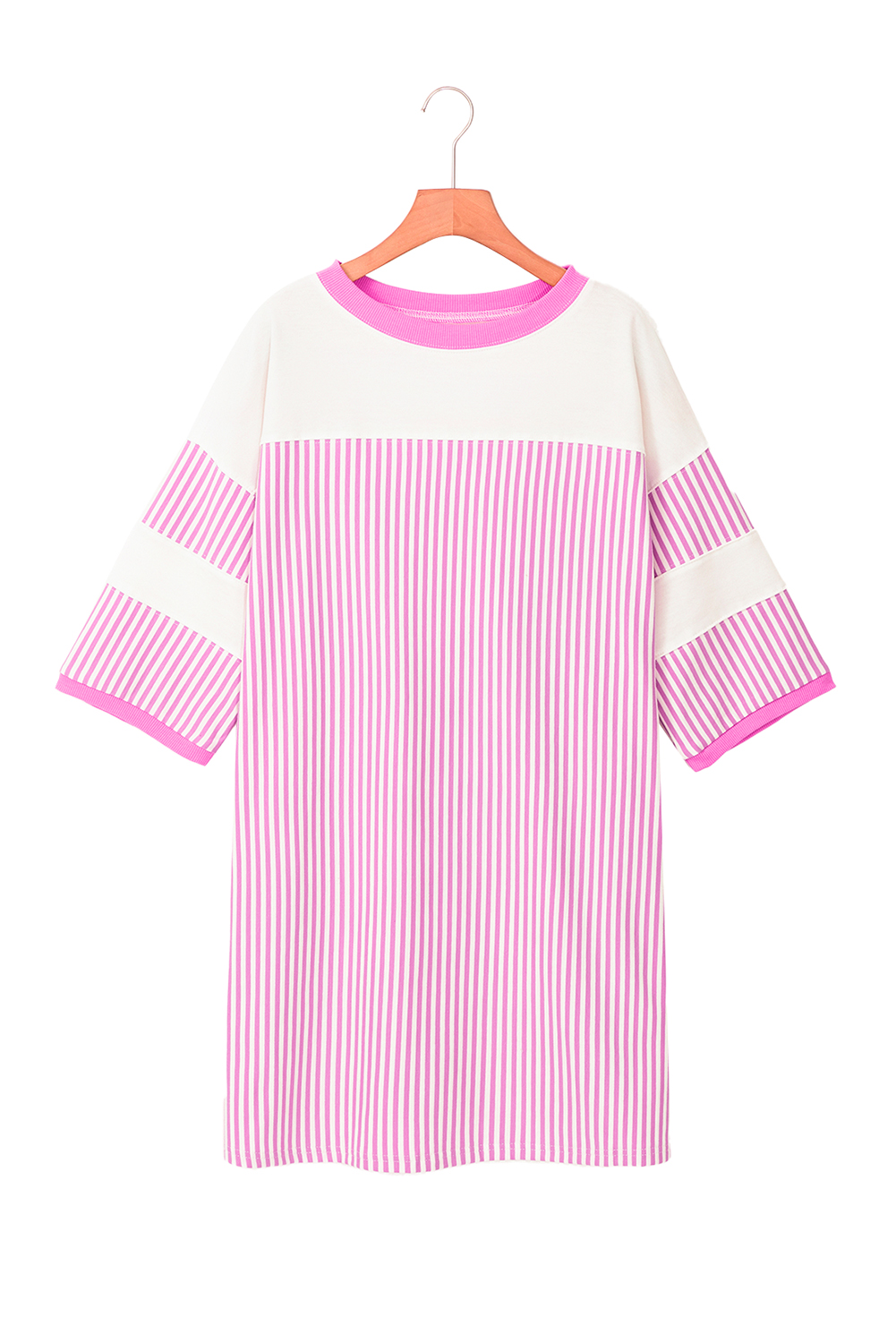 Women's Mini Dress, Phalaenopsis Color, Striped Pattern, Three-Quarter Sleeves, Casual Dress, Shift Silhouette, Spring Fashion, Daily Wear, Comfortable, Classic Crew Neck, Chic Style, Easy to Wear, Dresses, Mini Dresses - Detail View 12 Women's Mini Dress, Phalaenopsis Color, Striped Pattern, Three-Quarter Sleeves, Casual Dress, Shift Silhouette, Spring Fashion, Daily Wear, Comfortable, Classic Crew Neck, Chic Style, Easy to Wear, Dresses, Mini Dresses - Detail View 12