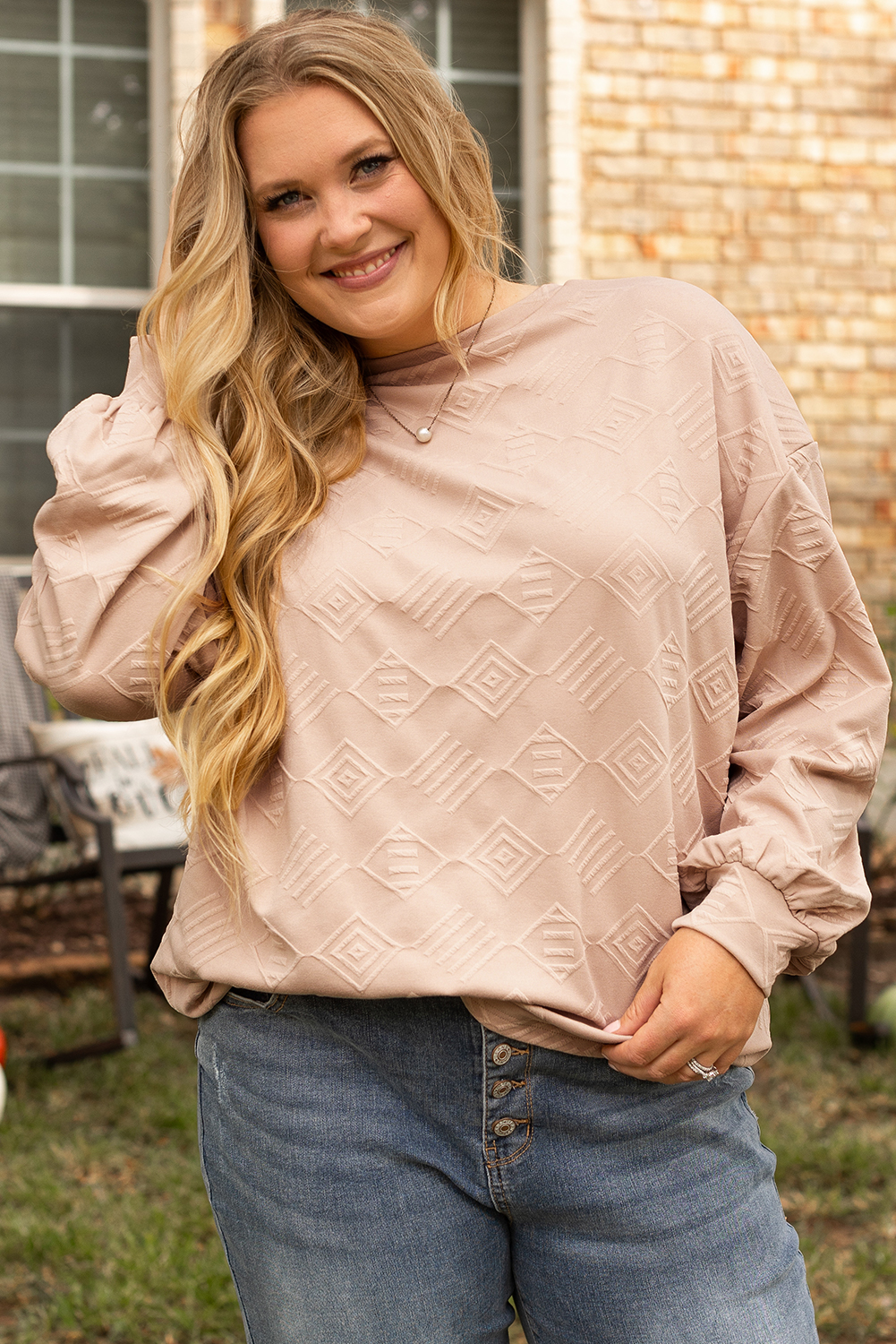 Cozy & Stylish Plus Size Sweatshirt with Textured Fabric - Parchment Color - Detail View 6 Cozy & Stylish Plus Size Sweatshirt with Textured Fabric - Parchment Color - Detail View 6