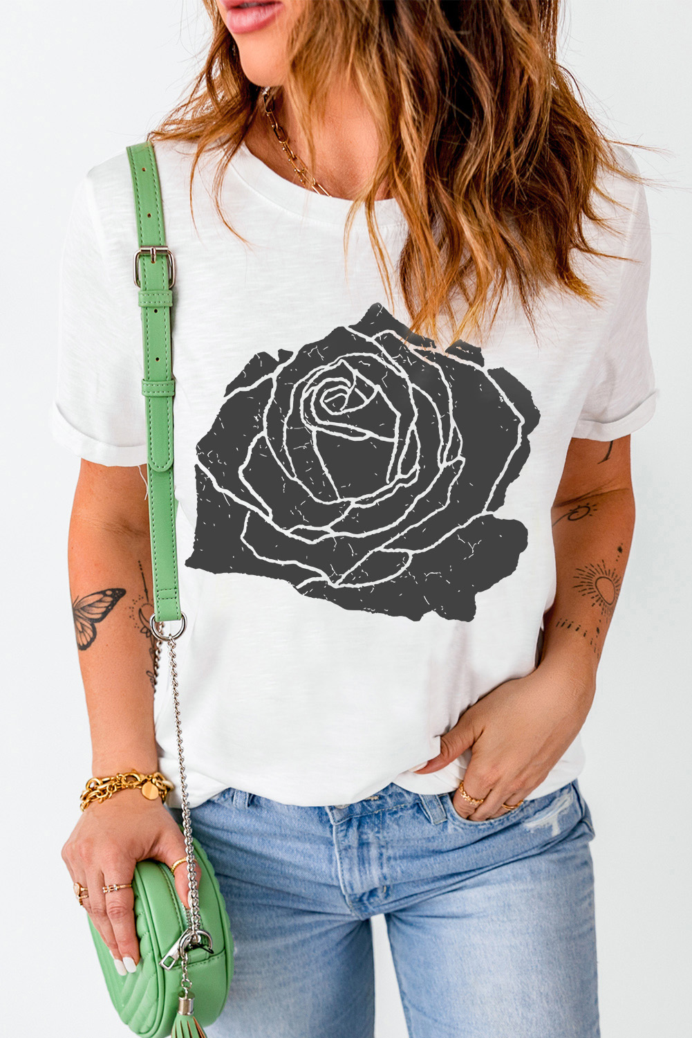 Casual Chic: Round Neck Tee with Graphic Print for Daily Wear - Detail View 8 Casual Chic: Round Neck Tee with Graphic Print for Daily Wear - Detail View 8