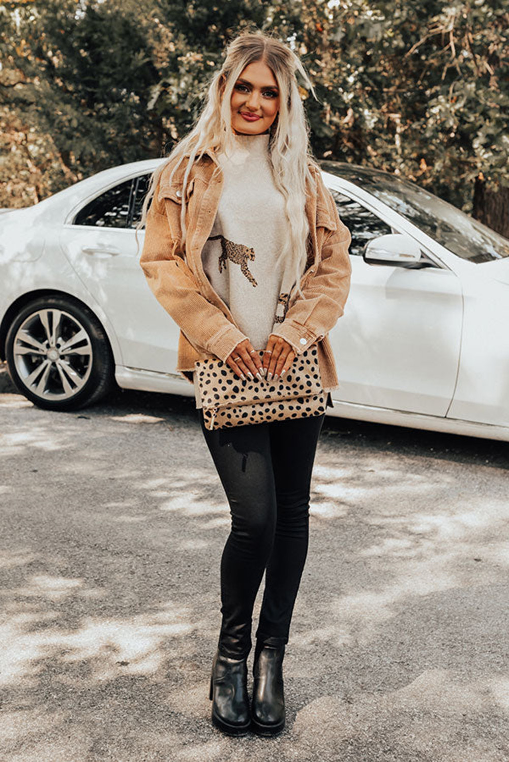 Leopard Pattern Knit Pullover, Chic Split Hem Casual Top - Detail View 8 Leopard Pattern Knit Pullover, Chic Split Hem Casual Top - Detail View 8