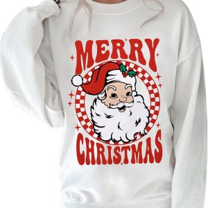 Women's Beige Merry Christmas Claus Graphic Drop Shoulder Sweatshirt - Main View