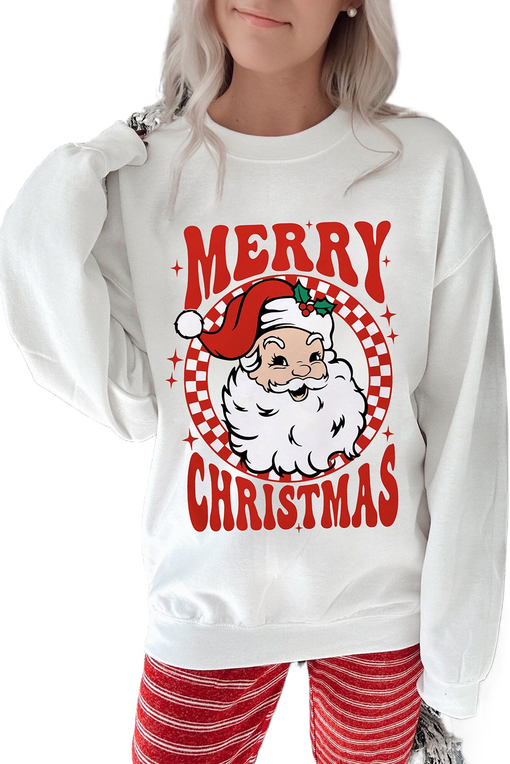 Women's Beige Merry Christmas Claus Graphic Drop Shoulder Sweatshirt - Main View Women's Beige Merry Christmas Claus Graphic Drop Shoulder Sweatshirt - Main View