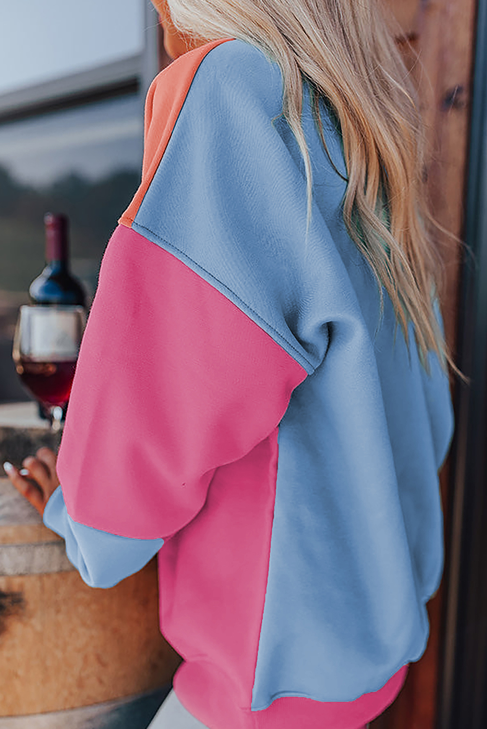 This Women's Bright Pink Colorblock Patchwork Drop Shoulder Sweatshirt offers a comfortable and laid-back feel. The trendy colorblock design adds a modern and stylish touch to your outfit, while the unique patchwork details provide a creative twist. The drop shoulder style ensures a relaxed and casual vibe, perfect for everyday wear. This sweatshirt is a must-have for any wardrobe, featuring a loose fit and various styles to update your autumn and winter wardrobe. With its bright pink color, it's sure to catch attention and make a statement. Pair it with jeans, leggings, or even shorts for a chic and effortless look. This sweatshirt is both cozy and stylish, perfect for the fall and autumn seasons. - Detail View 4 This Women's Bright Pink Colorblock Patchwork Drop Shoulder Sweatshirt offers a comfortable and laid-back feel. The trendy colorblock design adds a modern and stylish touch to your outfit, while the unique patchwork details provide a creative twist. The drop shoulder style ensures a relaxed and casual vibe, perfect for everyday wear. This sweatshirt is a must-have for any wardrobe, featuring a loose fit and various styles to update your autumn and winter wardrobe. With its bright pink color, it's sure to catch attention and make a statement. Pair it with jeans, leggings, or even shorts for a chic and effortless look. This sweatshirt is both cozy and stylish, perfect for the fall and autumn seasons. - Detail View 4
