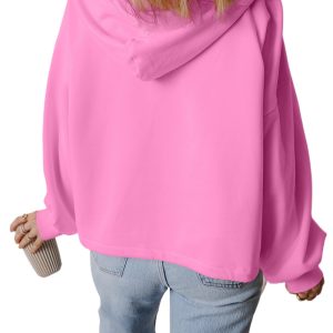 Women's Bonbon Fleece Lined Half Zipper Hoodie with Kangaroo Pockets - Main View