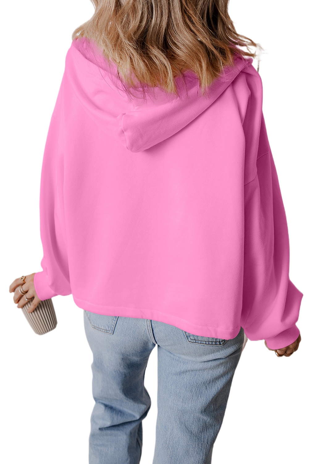 Women's Bonbon Fleece Lined Half Zipper Hoodie with Kangaroo Pockets - Main View Women's Bonbon Fleece Lined Half Zipper Hoodie with Kangaroo Pockets - Main View