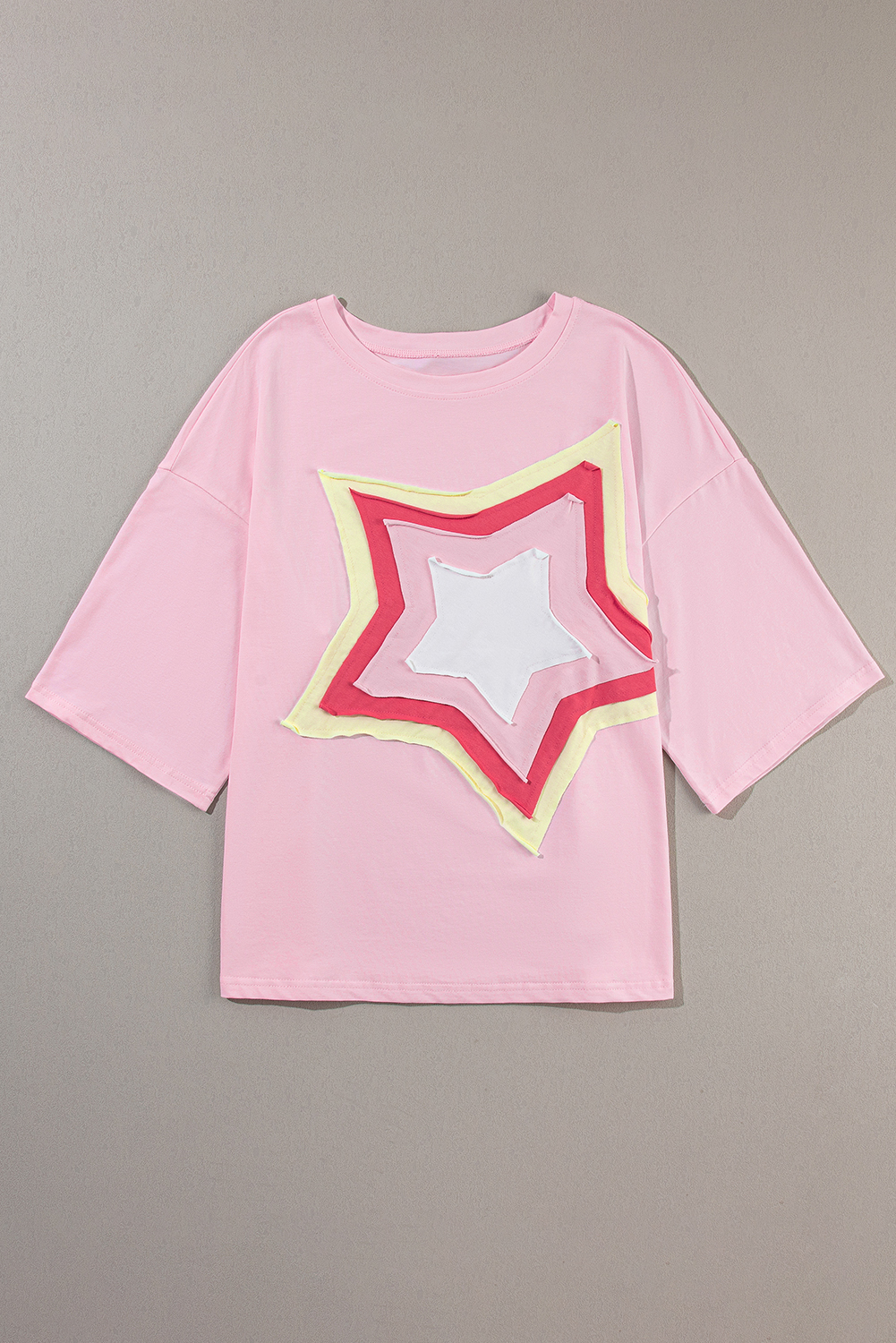 Oversized Cotton Blend T-Shirt, Star Graphic Summer Tee - Detail View 5 Oversized Cotton Blend T-Shirt, Star Graphic Summer Tee - Detail View 5