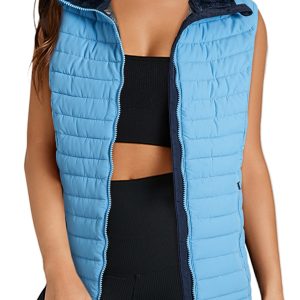 Women's Sky Blue Plush Collared Quilted Zipped Puffer Vest for Winter Style - Main View