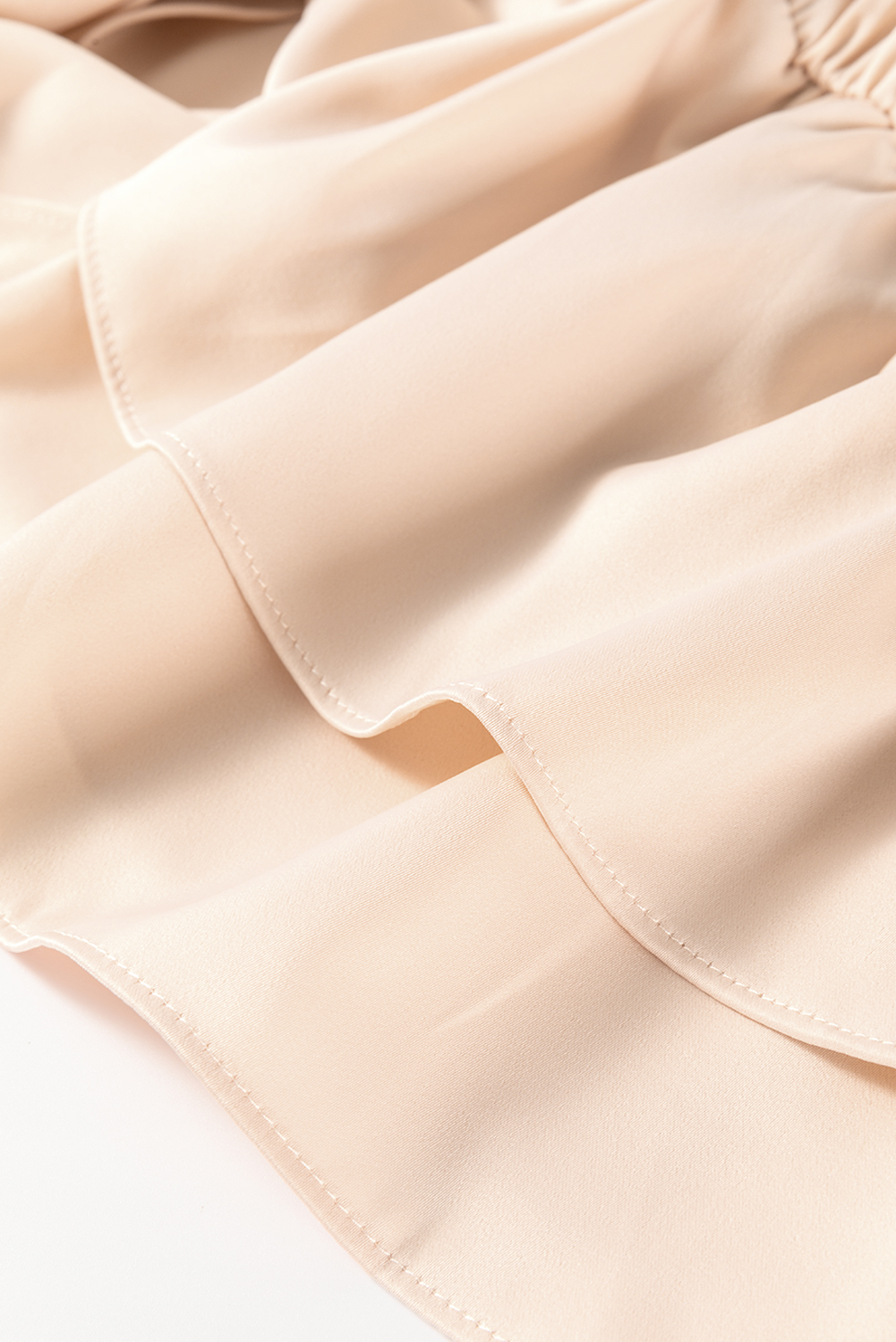 Women's Blouse, Oatmeal Color, Lace-up Detail, Keyhole Back, Ruffled Peplum, Long Sleeve, Elegant Style, Solid Color, Trendy Puff Sleeves, Feminine Silhouette, Office Wear, Date Night Top, Comfortable Fabric, Spring Fashion - Detail View 16 Women's Blouse, Oatmeal Color, Lace-up Detail, Keyhole Back, Ruffled Peplum, Long Sleeve, Elegant Style, Solid Color, Trendy Puff Sleeves, Feminine Silhouette, Office Wear, Date Night Top, Comfortable Fabric, Spring Fashion - Detail View 16