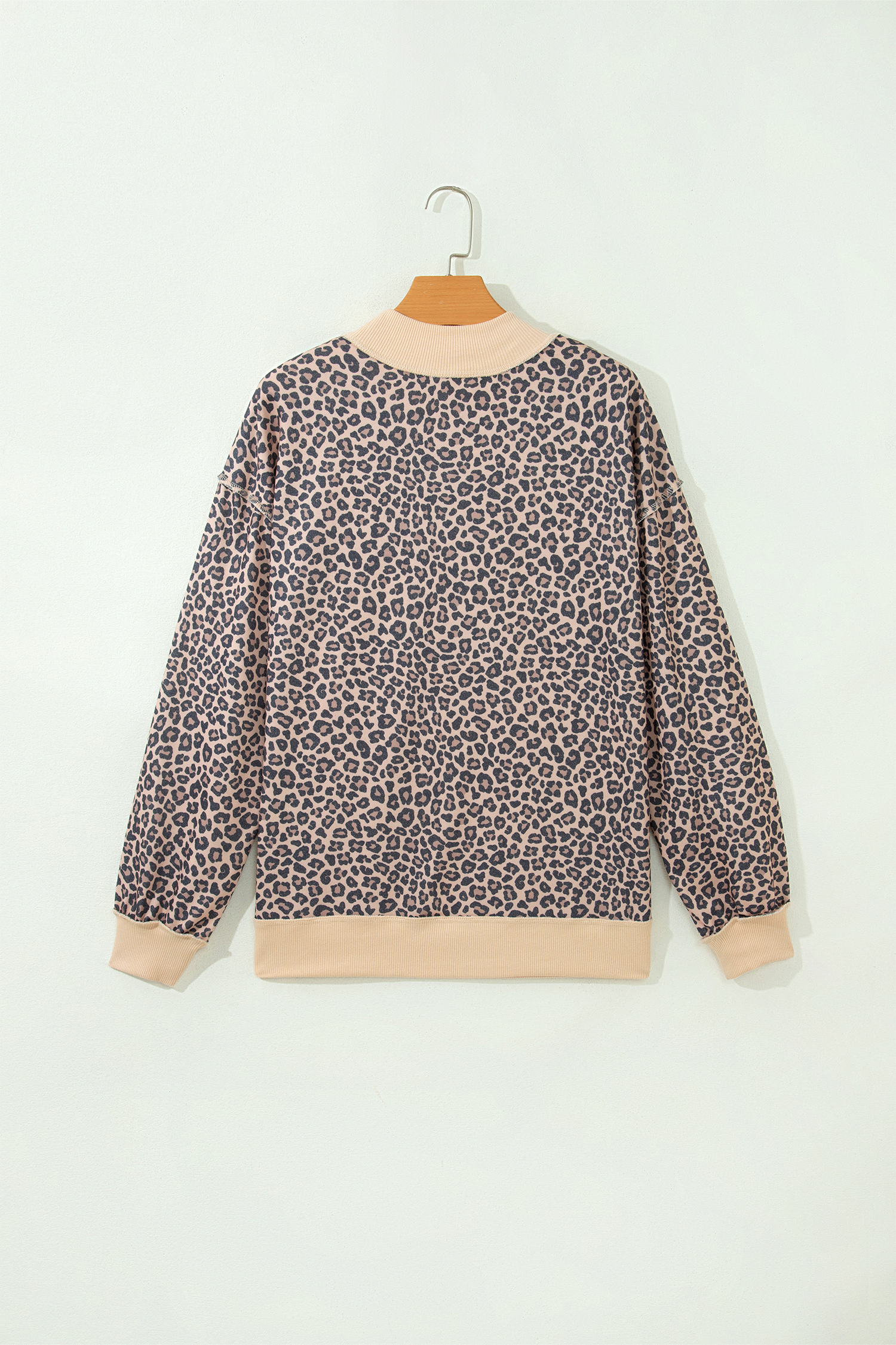 Women's Leopard Print Sweatshirt, Mock Neck Long Sleeve Top - Detail View 7 Women's Leopard Print Sweatshirt, Mock Neck Long Sleeve Top - Detail View 7