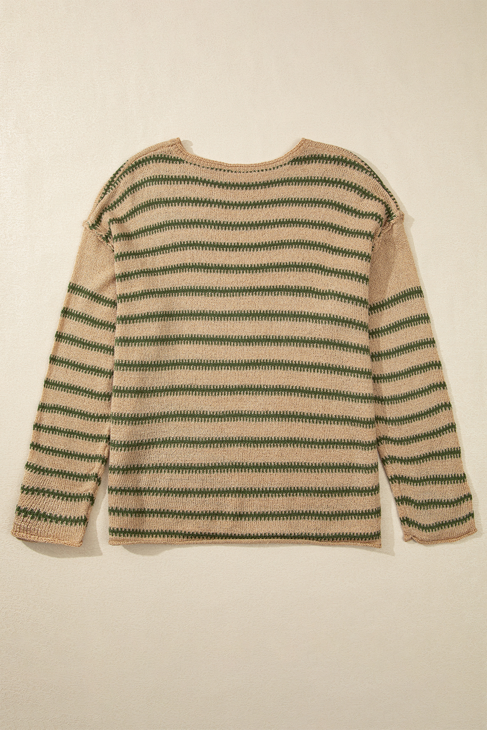 Women's Sweater, Khaki Stripe, Drop Shoulder, Casual Knit, Soft and Breathable, Long Sleeve, Round Neck, Stylish, Cozy, Autumn Wear, Daily Fashion, Stripe Pattern, Comfortable, Casual Style, Sweaters & Cardigans - Detail View 4 Women's Sweater, Khaki Stripe, Drop Shoulder, Casual Knit, Soft and Breathable, Long Sleeve, Round Neck, Stylish, Cozy, Autumn Wear, Daily Fashion, Stripe Pattern, Comfortable, Casual Style, Sweaters & Cardigans - Detail View 4
