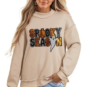 Women's Sequin Halloween Sweatshirt, Apricot Mock Neck Top - Main View