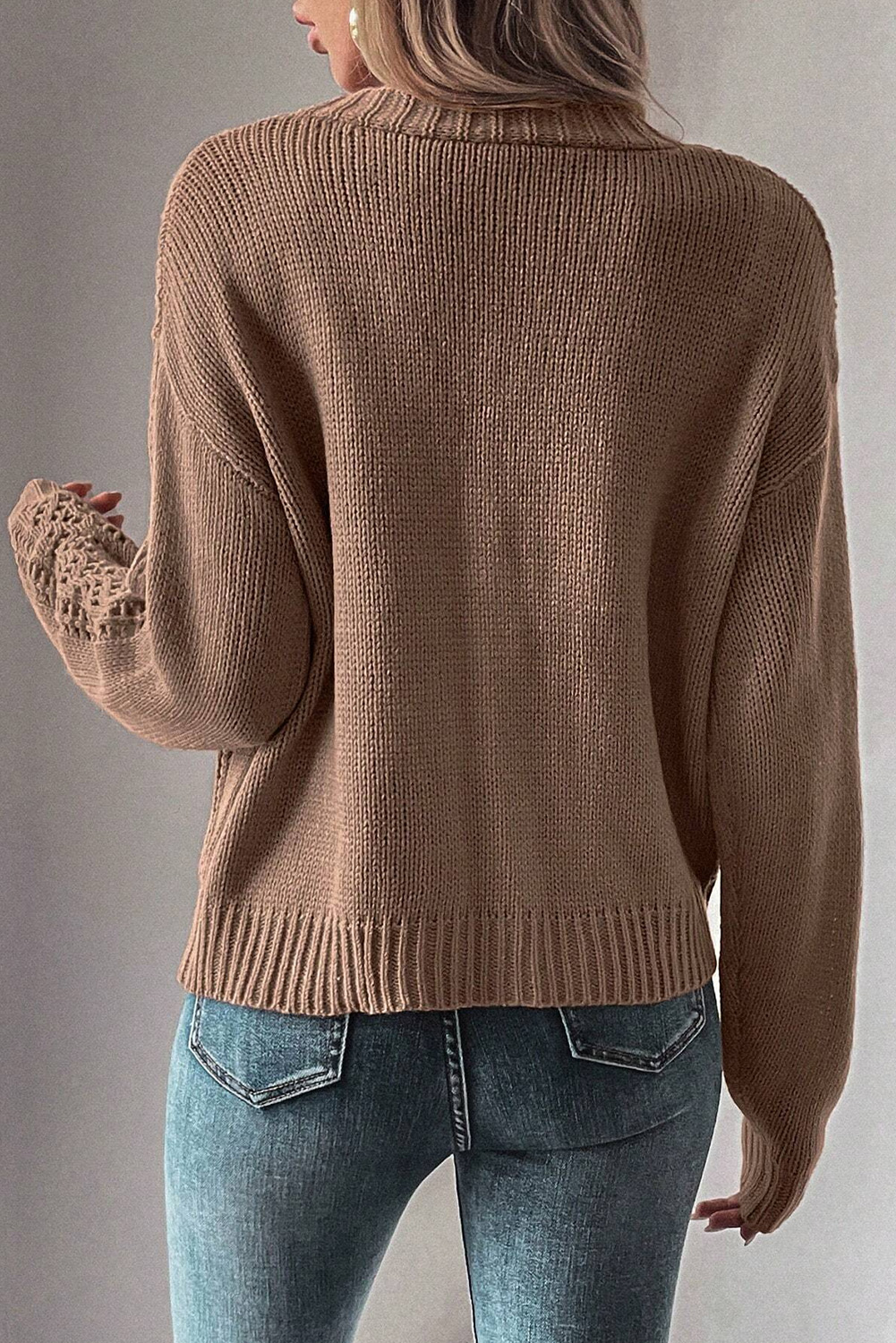 Modern Women's Sweater: Slouchy Drop Shoulder Silhouette, Dark Khaki - Detail View 3 Modern Women's Sweater: Slouchy Drop Shoulder Silhouette, Dark Khaki - Detail View 3