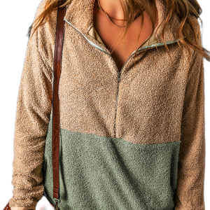 Women's Color Block Fleece Sweatshirt, Half Zip Pullover Top - Main View