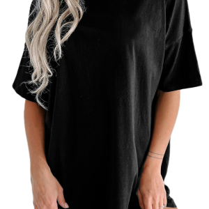 Women's Black Solid Color Round Neck Short Sleeve Basic Tunic T-Shirt - Main View