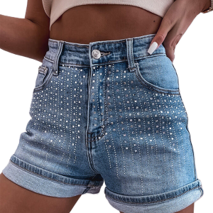 Women's Ashleigh Blue Rhinestone Embellished Denim Shorts - Main View