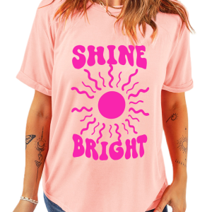 Women's Shine Bright Graphic Tee, Casual Pink Summer Knit - Main View