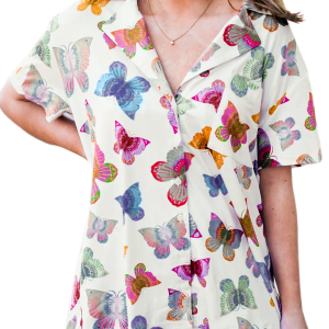 Women's Multicolour Butterfly Pattern Short Sleeve Pajamas Set - Main View