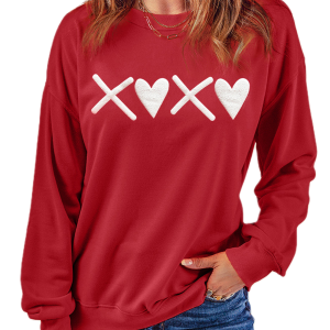 Women's XOXO Heart Sweatshirt, Casual Red Long Sleeve Top - Main View