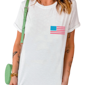 HOME American Flag LIVE FREE Graphic T-Shirt for Women - White Back with Patriotic Design - Main View