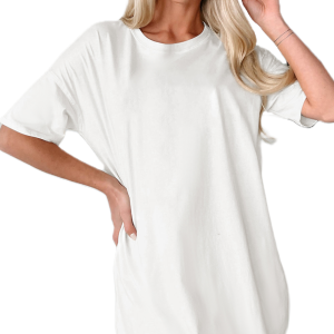 Women's White Short Sleeve Basic Tunic T-Shirt - Main View