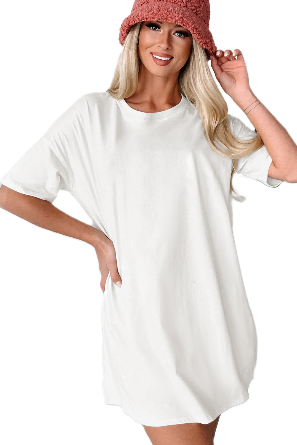Women's White Short Sleeve Basic Tunic T-Shirt - Main View Women's White Short Sleeve Basic Tunic T-Shirt - Main View